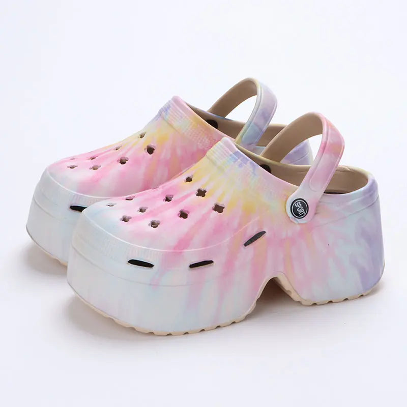 Leopard Thick Bottom Clogs for Women Closed Toe Chunky Platform Sandals Woman Summer 2023 Super High Wedge Heel Slippers Female