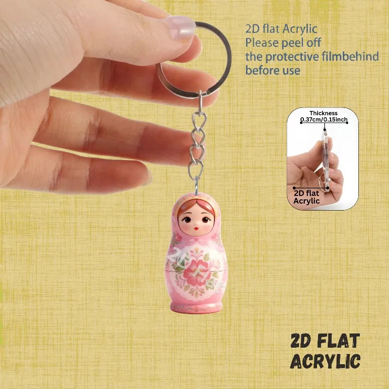 Kawaii Matryoshka Dolls Keychains 2D Acrylic Pendants Festive Decor Holiday Ornament Fun Party Favors Backpack Accessories Gifts