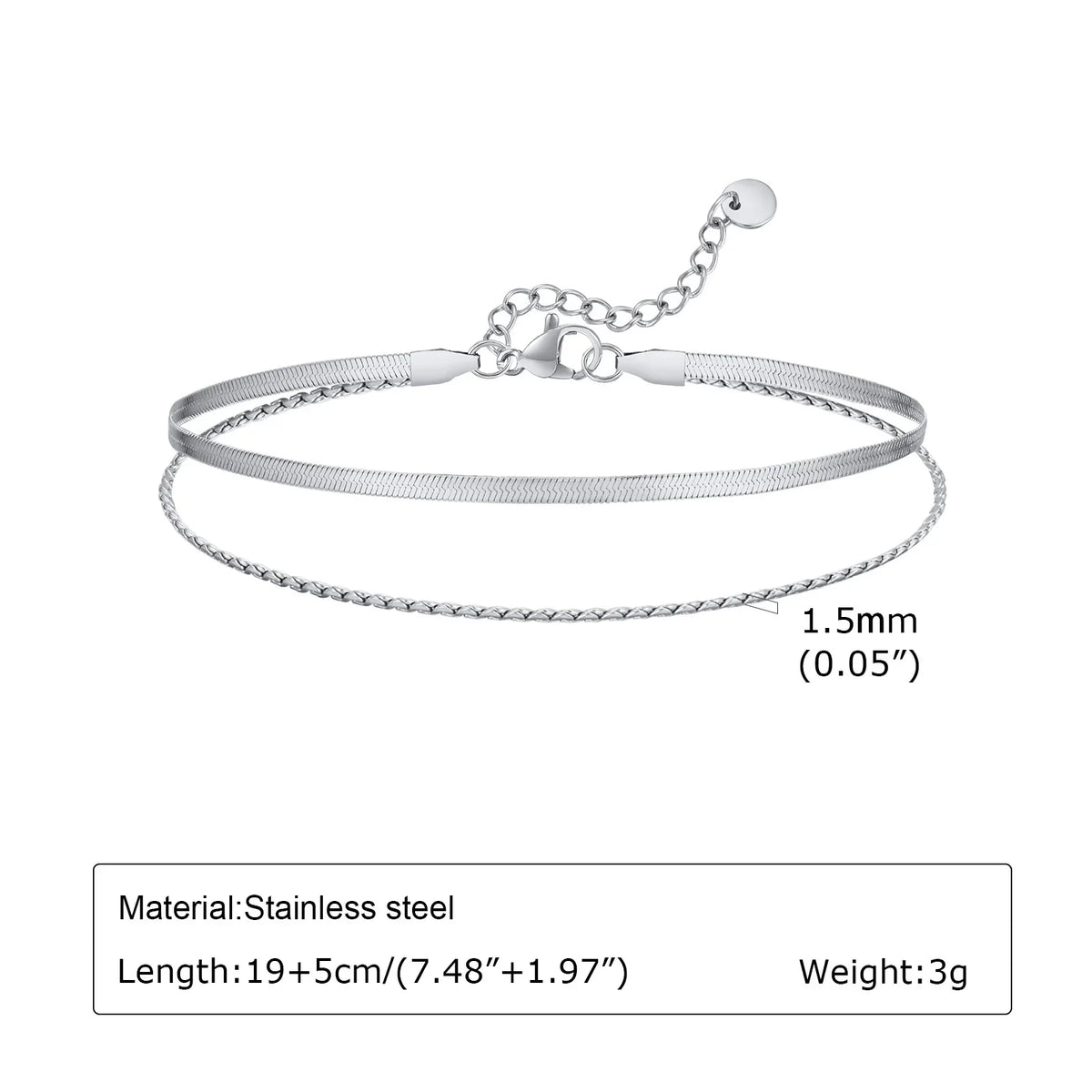 Silver Color Anklet Bracelets for Women Waterproof, Stainless Steel Layered Cuban Chain Herringbone Anklets Summer Beach Gift