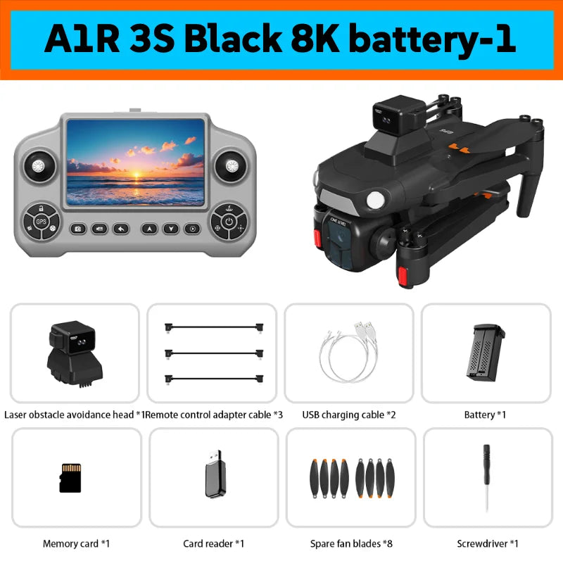 New A1R 3S GPS Drone 8K Professional Camera Aerial FPV Brush power Laser Obstacle with Large Screen Remote Control Folding RC