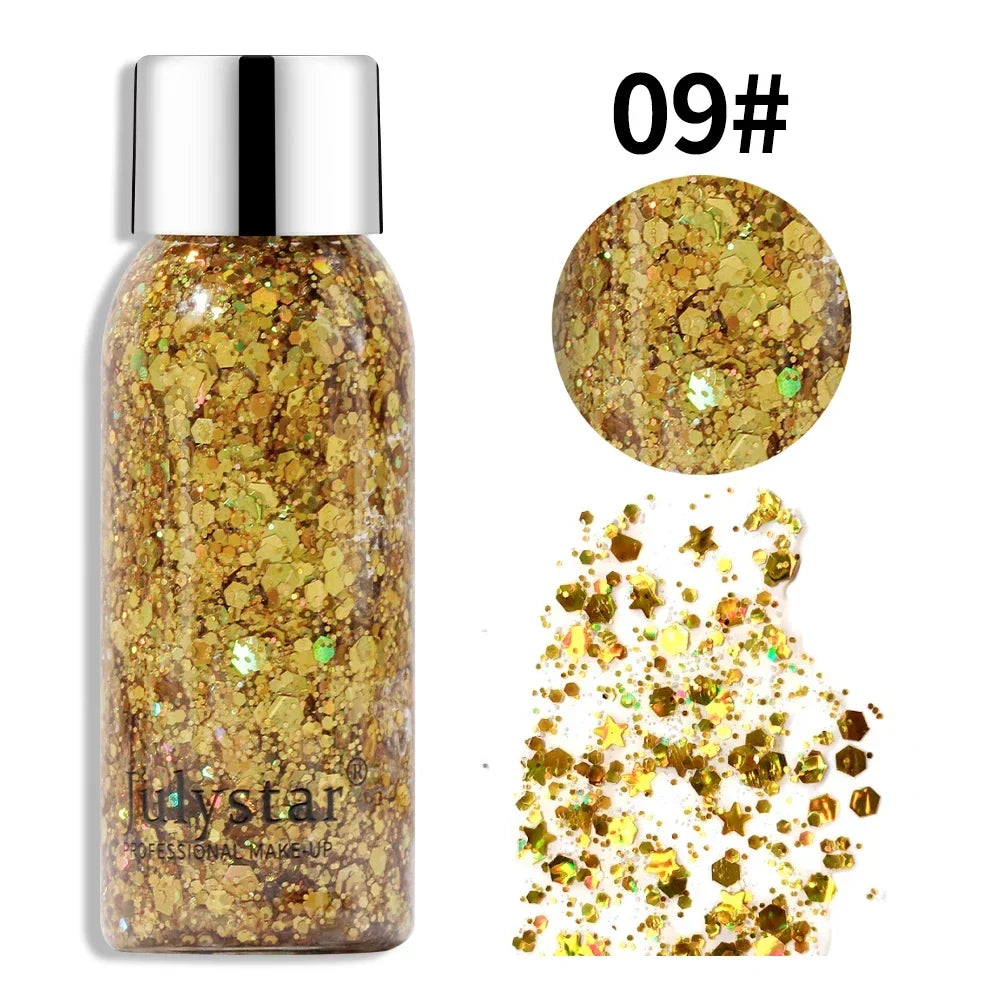 Glitter Eye Shadow Liquid Face Body Sequins Gel Long-Lasting Liquid Face Shimmer Multicolor For Party Music Festival Makeup 30ML