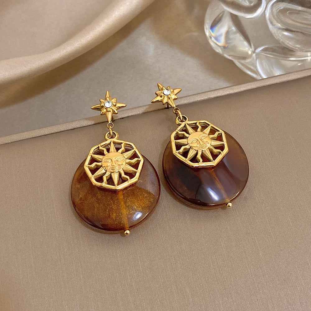 Greatera Caramel Amber Patterned Irregular Heart Earrings For Women Charm Stainless Steel Waterproof Popular Ear Accessories New
