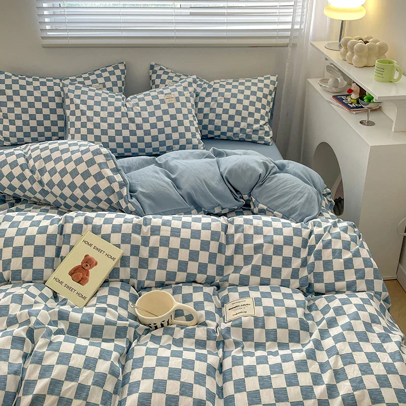 Plaid Style Bedding Set Skin-friendly Quilt Cover Pillowcase Bedsheet Home Bed Linen Sets Single/Full/Queen/King Size Bedclothes