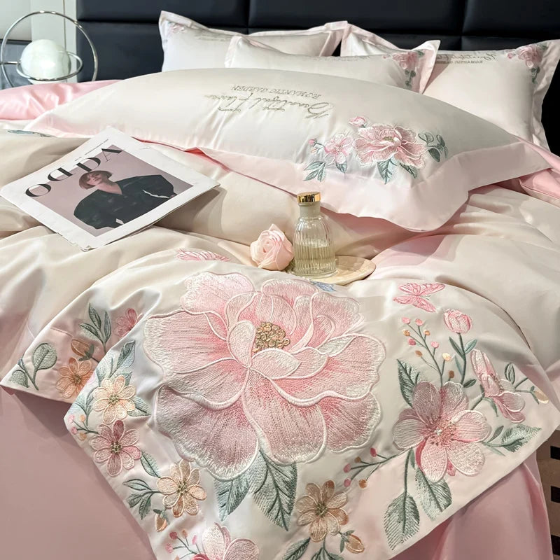 4pcs Light Luxury Style  120 Count Long Styl Cotton polyeste Embroidered Bedding Duvet Cover 200x230 220x240 Four Seasons