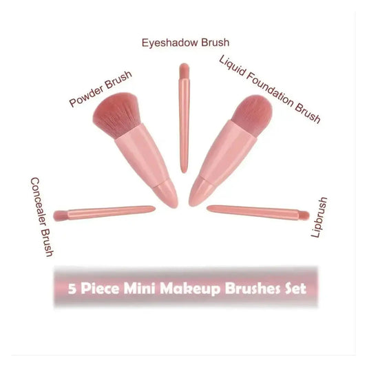 5pcs Mini Travel Size Makeup Brushes Set - Complete Function Cosmetic Brushes Kit with Storage Case And Mirror for On-the-Go App