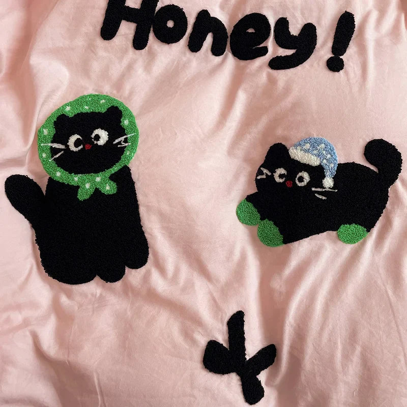 Cute Cat  Bedding Set For adults kids Brown pink Lovely Bed Sheet set With Pillowcases Colorful King Queen Full size