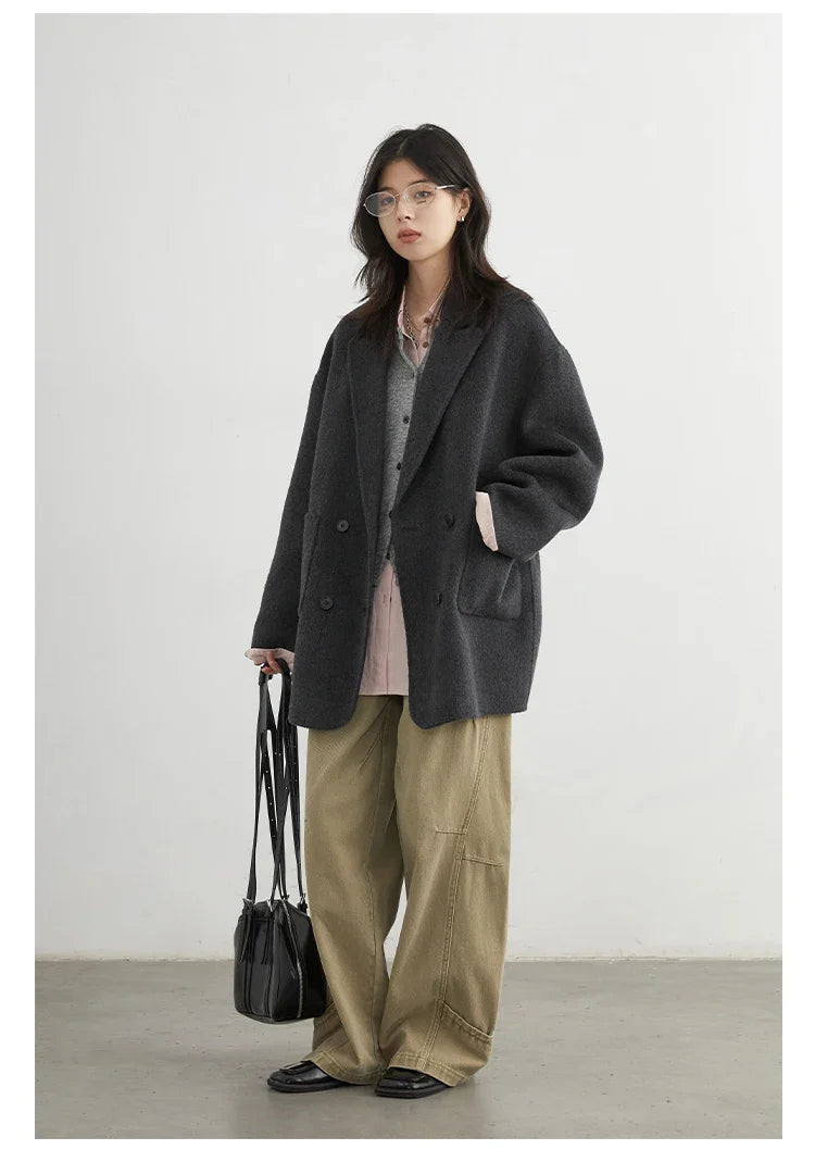 CHIC VEN New Women Woolen Coat Loose Solid Mid-length Double-sided Oversized Office Ladies Jackets Outerwear Autumn Winter 2026