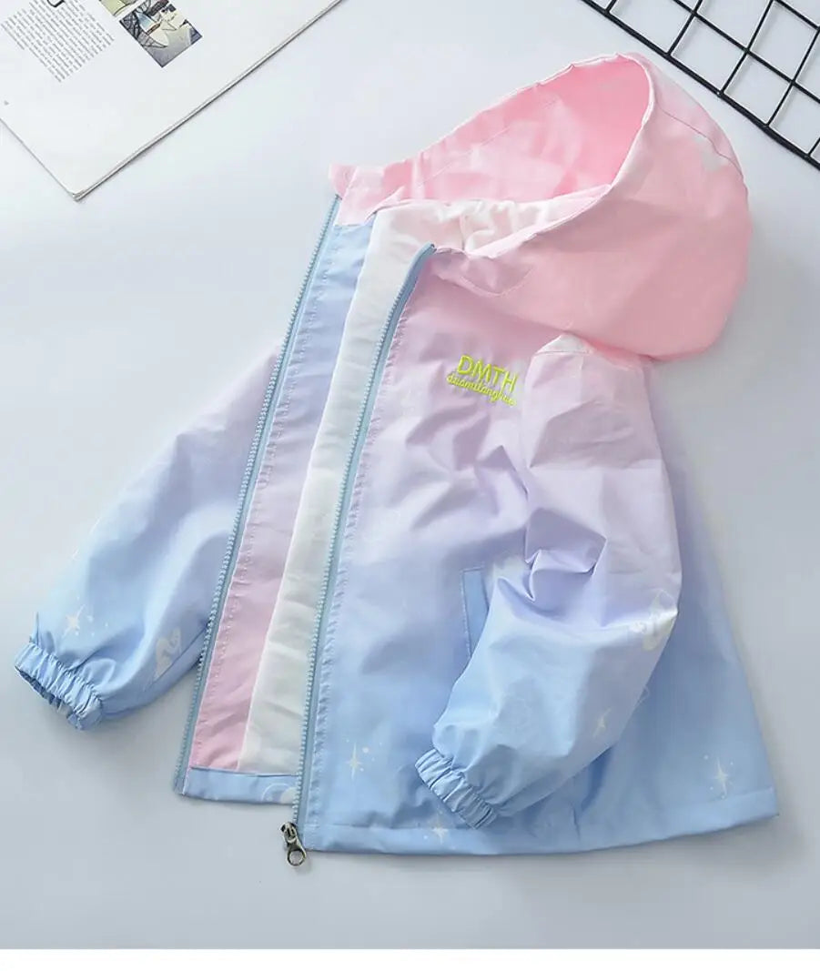 Korean Fashion Jacket For Girls Teenager Casual Gradient Hooded Coat Boys Blazer Spring Autumn Windproof Sweet Coats Windbreaker