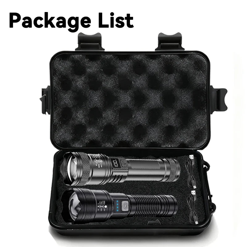 High Strong Power Led Flashlights 2000LM Tactical Torch with Display Light USB Charging Camping Fishing Emergency Zoom Lantern