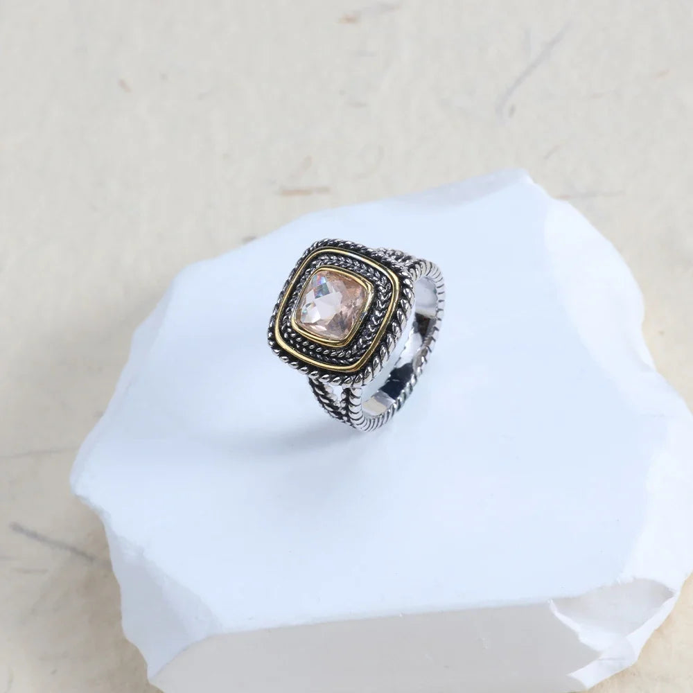 Designer Inspired Two Tone Statement Rings for Women 18K Gold Plated Fashion Brand Engagement Wedding Ring