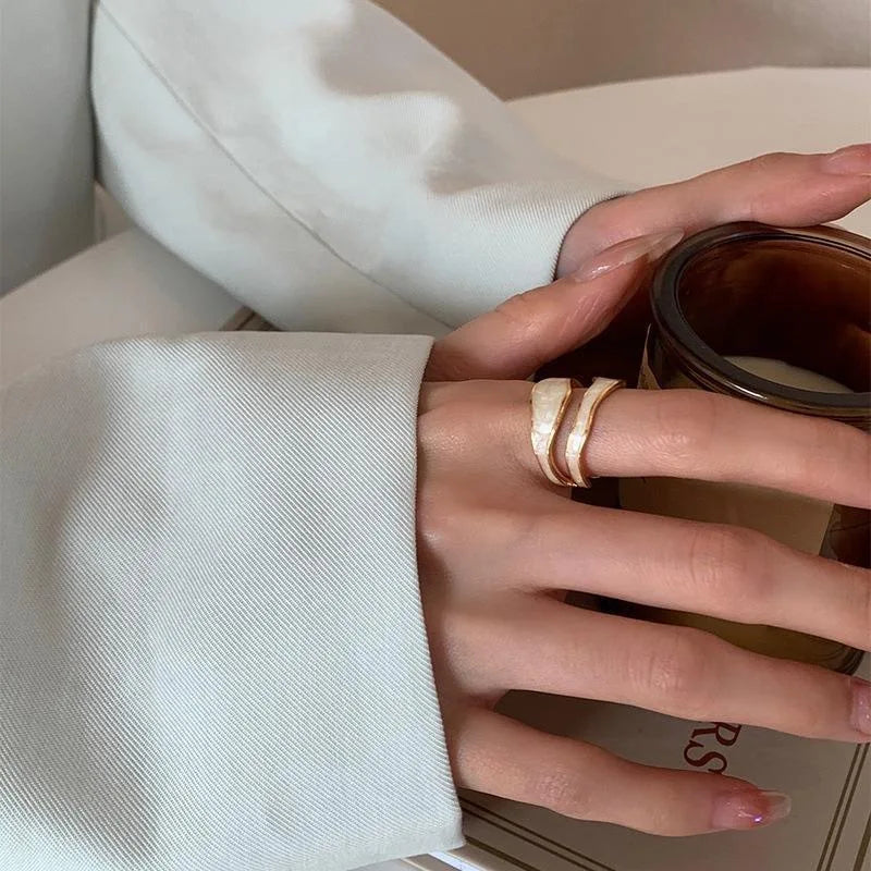 LATS Vintage White Enamel Metal Irregular Shape Geometric Open Adjustable Ring for Women Girl Fashion Jewelry Birthday Gifts