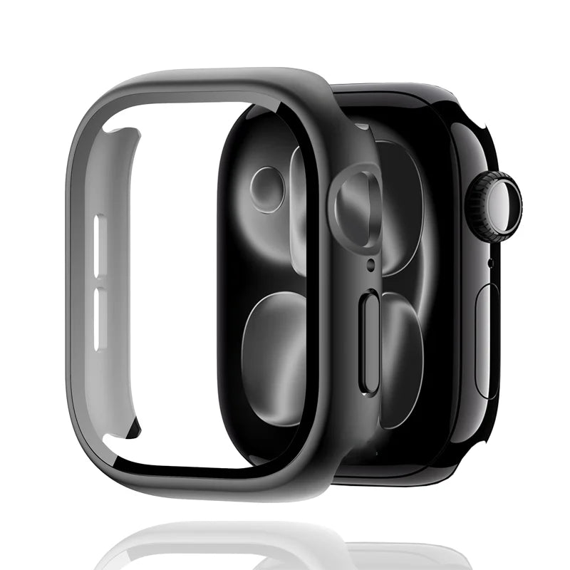 Tempered Glass+Case For Apple Watch 38-40mm 41mm 42mm 44mm 45mm 46mm Screen Protector Protective Cover iWatch 11 10 8 7 9 6 SE 5