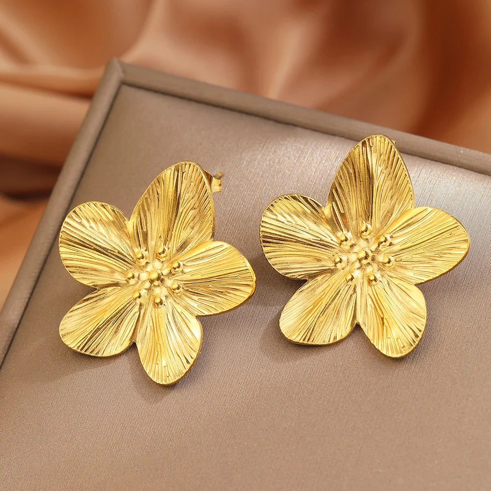 DOTIFI Stainless Steel Exaggerated Large Flower Design Earrings Female Fashion Retro Minimalist Ear Jewelry Party Creative Gifts