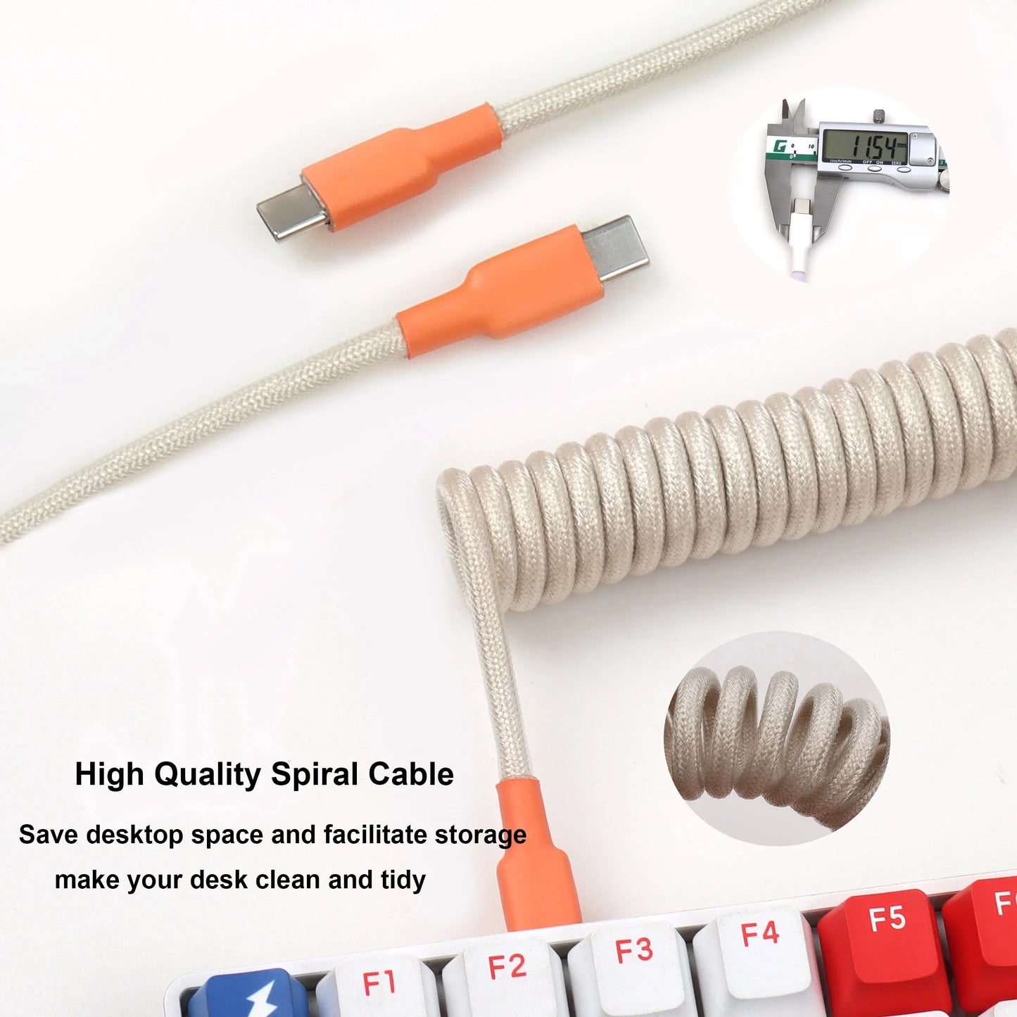 Mechanical Keyboard Type C to C End Coiled Cables with Detachable Aviator Connector Gaming Keyboard Wire