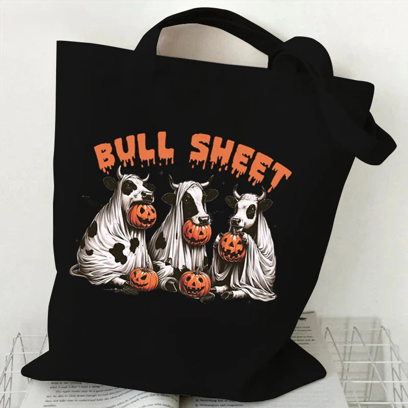 Women's Handbags Spooky Ghost Halloween Gift Canvas Shopping Bag Pumpkin Cute Ghost Halloween Tote Bags Retro Skeleton Handbags