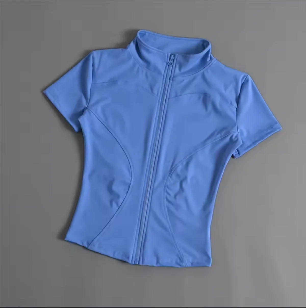 Summer Solid Zipper Slimming Coat Women Short Sleeve Stand Collar Cycling Running Tops Female Gym Sports Workout Clothes Street