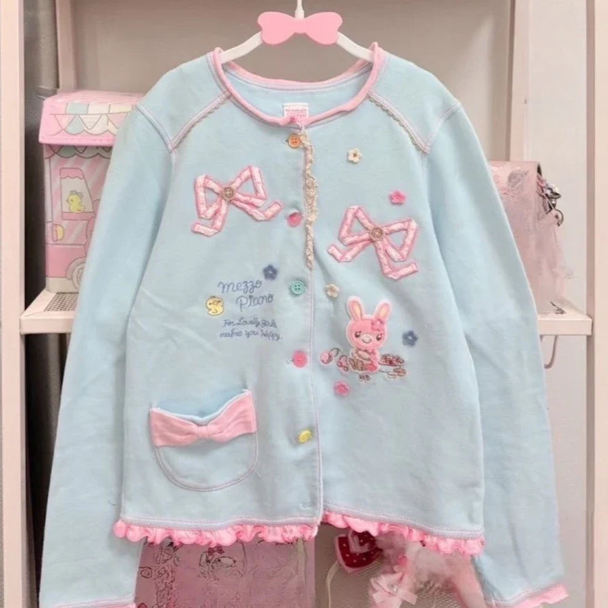 Japanese Cute Coat Embroidery Rabbit Ear Hooded Subculture Kawaii Y2k Tops Casual Fashion Sweet Coats Ropa Mujer Women Clothing