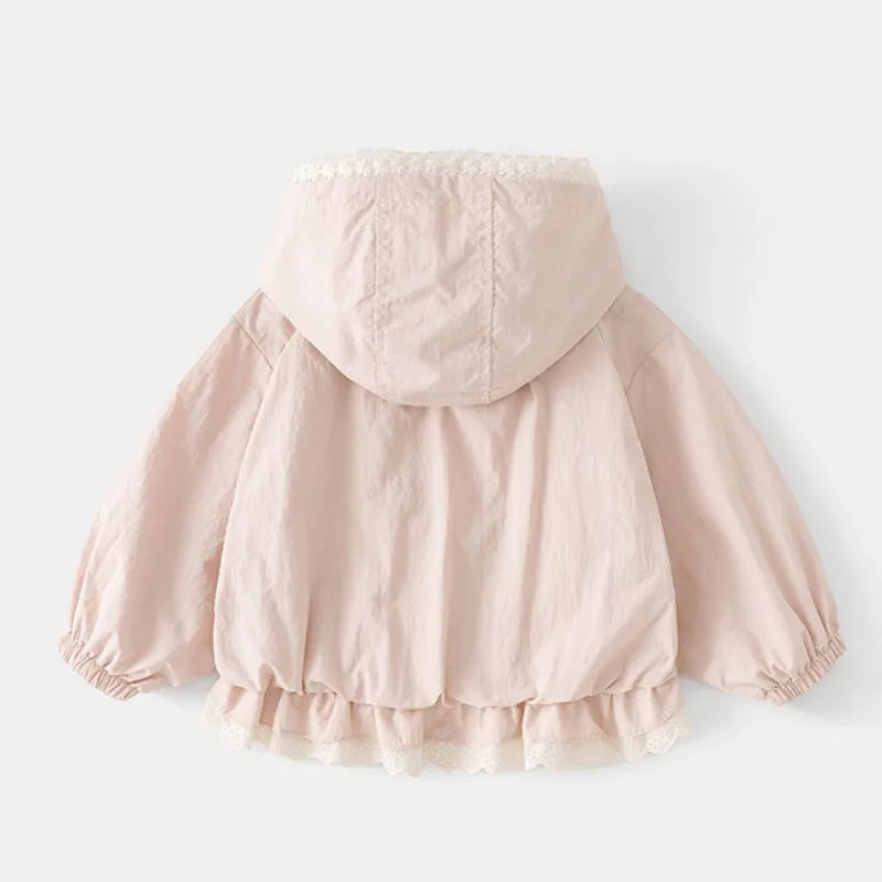 Baby girl coat Spring and Autumn new children's Korean version hooded zipper solid color jacket