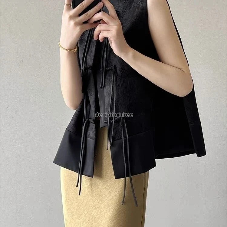 2026 spring new chinese new style plate buckle waistcoat jacket jacquard stand collar sleeveless retro women cheongsam waistcoat