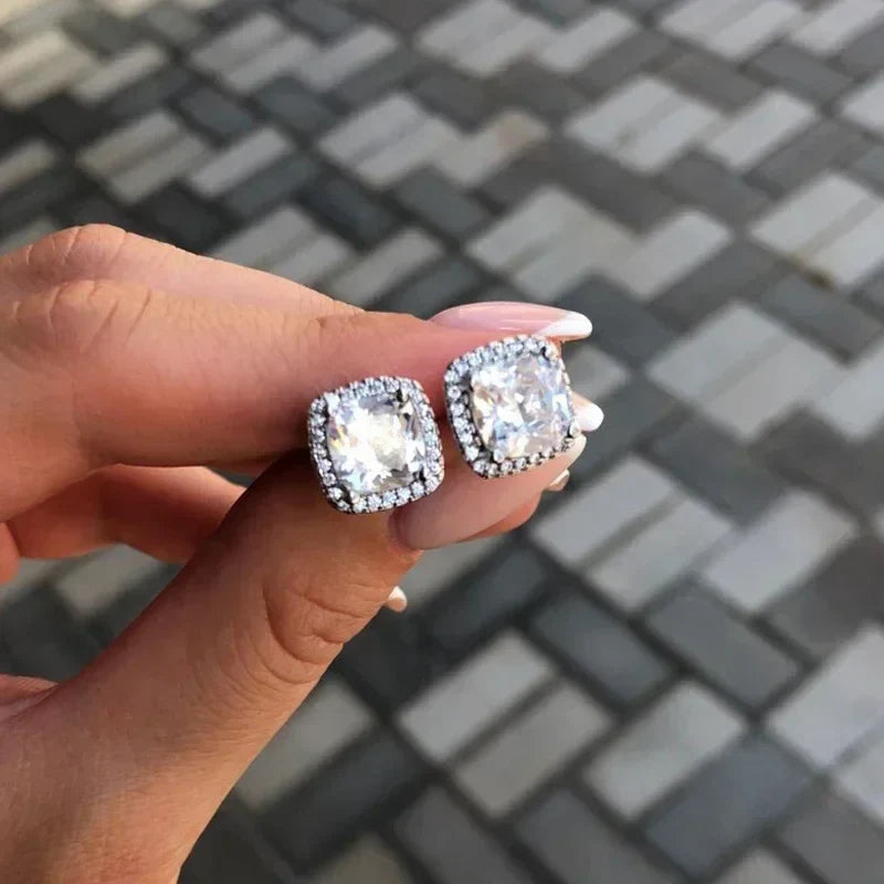 Huitan Classic Cushion Shape Stud Earrings with Brilliant Cubic Zirconia Stone Wedding Engagement Party Luxury Jewelry for Women