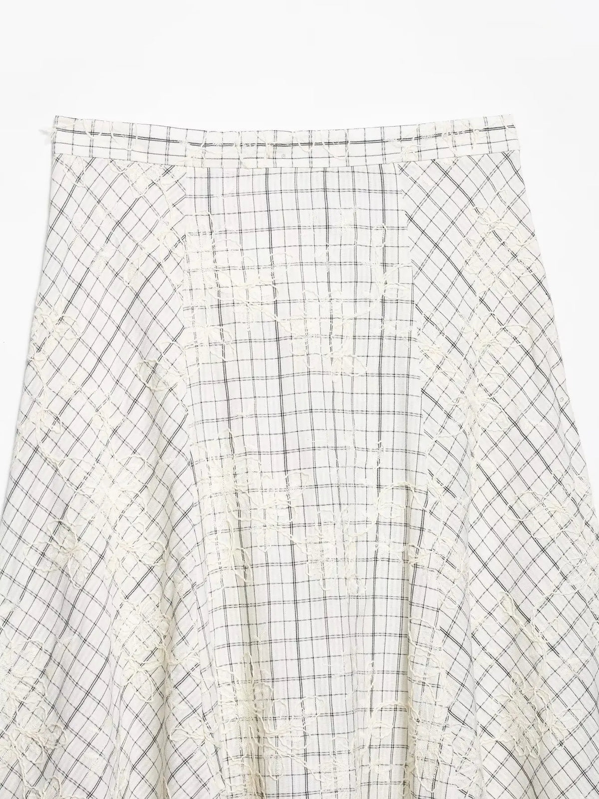 KONDALA Chic Embroidery Plaid Skirt Set Women Trendy 2026 Spring Summer Holidays Casual Set Puff Sleeve Shirts, A-Line Skirts