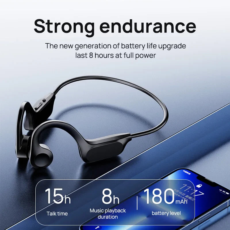 X7 Wireless Sports Earhook-Style Non-In-Ear Air Conductive Bluetooth Headset with Memory Card Insertion and LED Battery Display