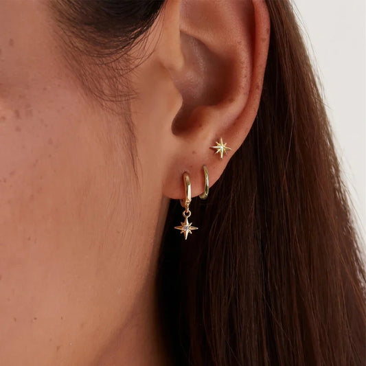 ZAKOL 3 Piece Fashion Round Star Drop Earrings Set for Women Gold Color Dangle Earring Punk Unisex Rock Jewelry