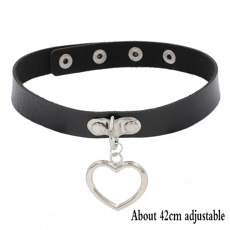 Black PU Leather Punk Choker Collar Necklace with Rivets Gothic Femme Jewelry for Party Club Sexy Goth Pendientes