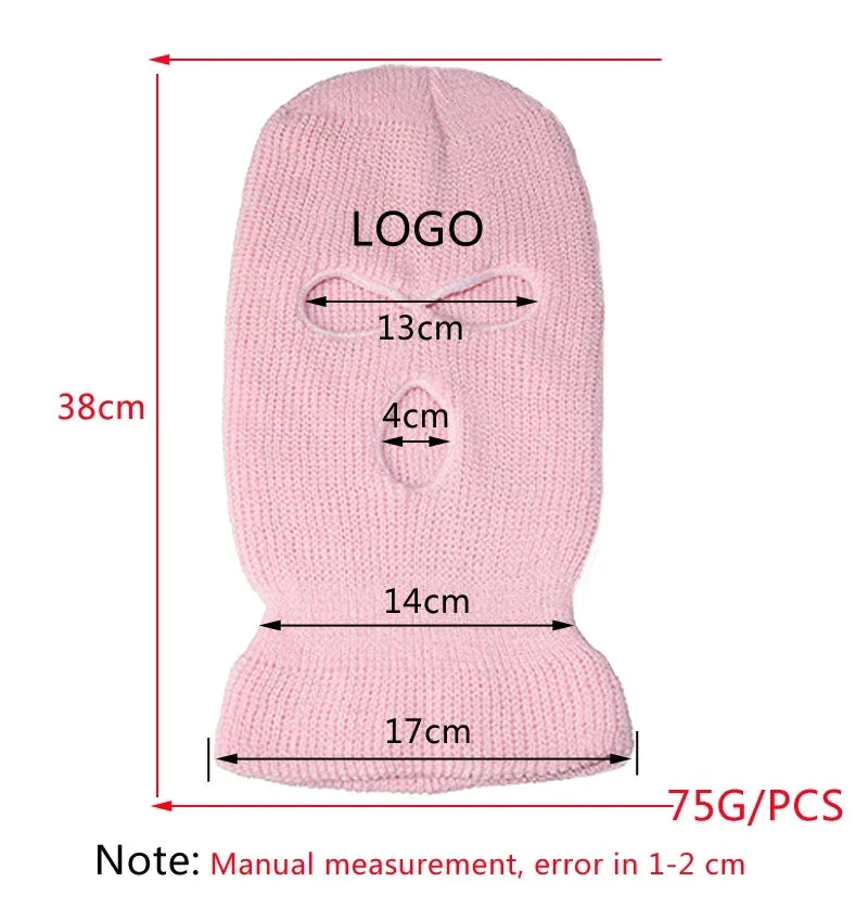 Winter Motorcycle Windproof Full Face Knit Hats Ski Mask Men Warm Wool Balaclava embroidery Winter hats Knitted 3 Holes Ski Mask