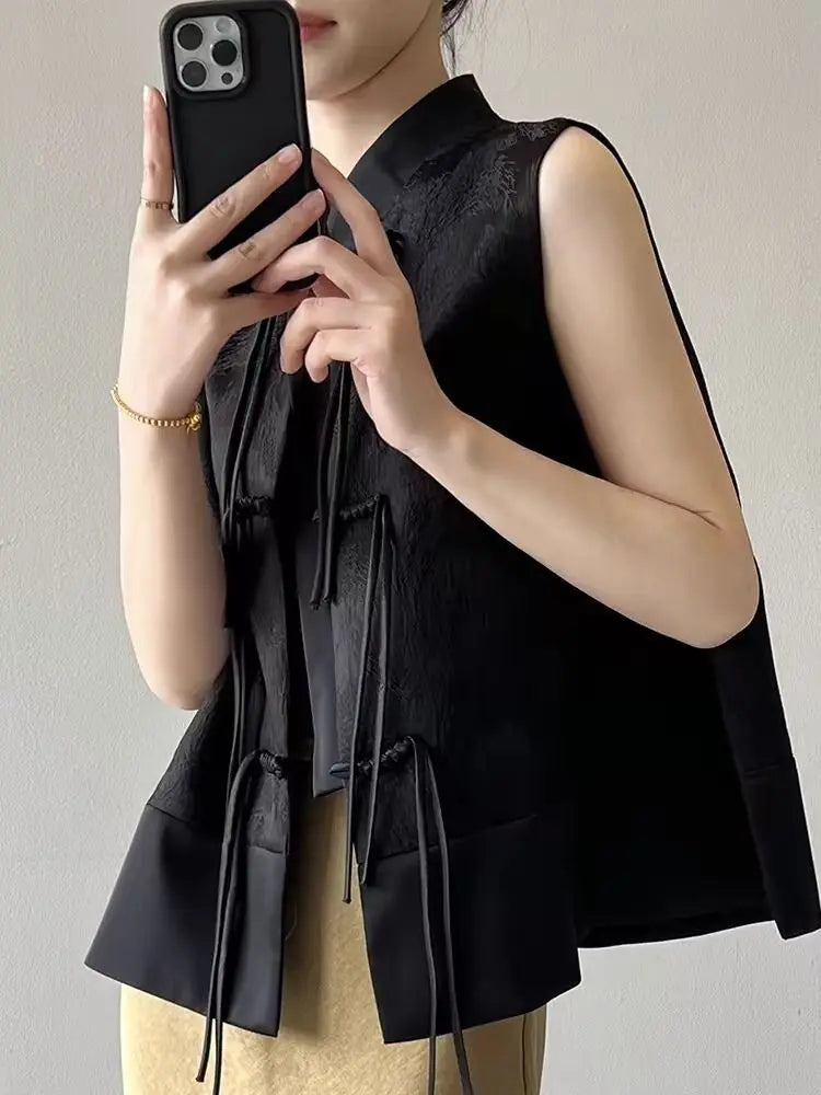 2026 spring new chinese new style plate buckle waistcoat jacket jacquard stand collar sleeveless retro women cheongsam waistcoat