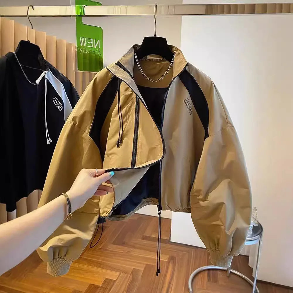 Zipper Design Niche Loose Casual Stand Collar Windbreaker Jacket Spring and Autumn Short Jacket Jacket Top