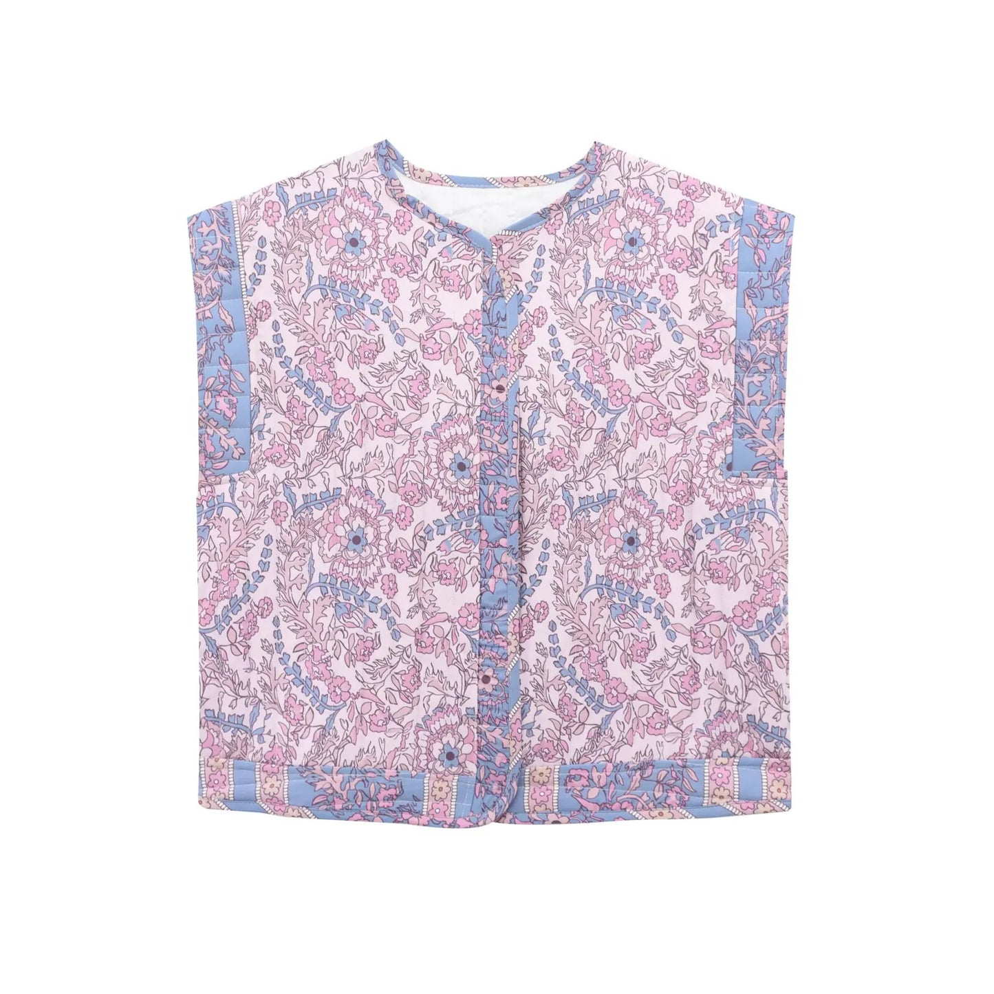 Zevity 2024 Women Vintage O Neck Patchwork Floral Print Quilted Cotton Vest Jacket Female Sleeveless Cotton WaistCoat Tops CT332