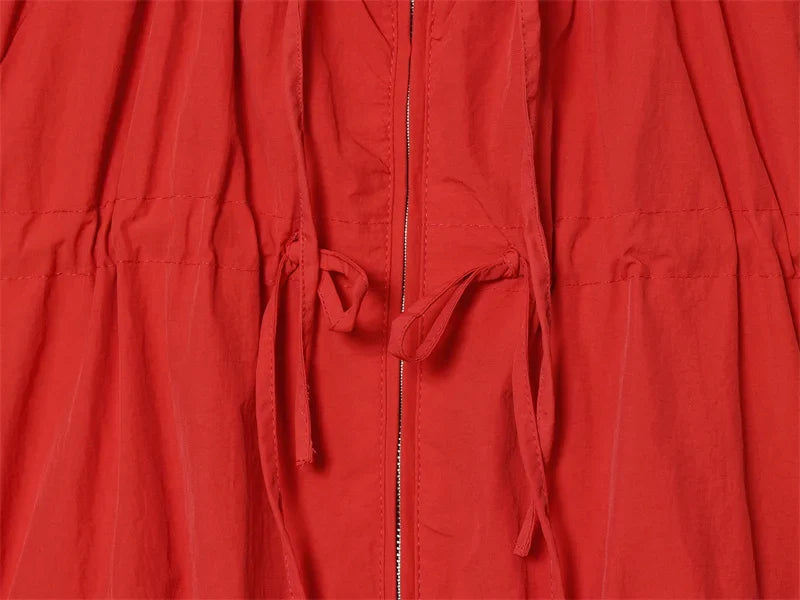 Women's Jacket 2026 Autumn New Red Long-Sleeve Drawstring Decorative Festive Hoodie Zipper Cardigan Casual Fashion Versatile