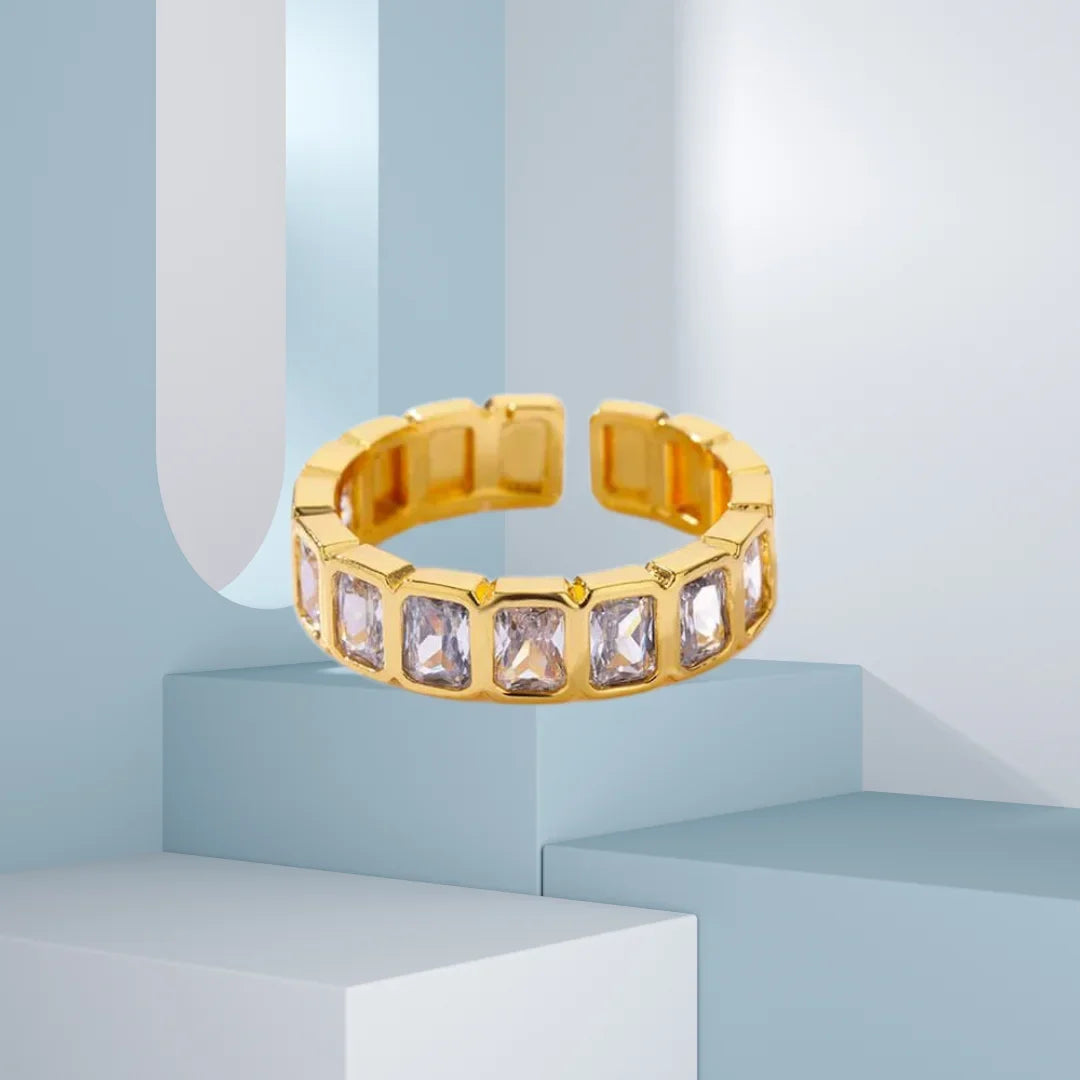 White Square Zirconia Splicing Open Ring, Women's Simple Adjustable New Wedding Aesthetic Jewelry Ring.