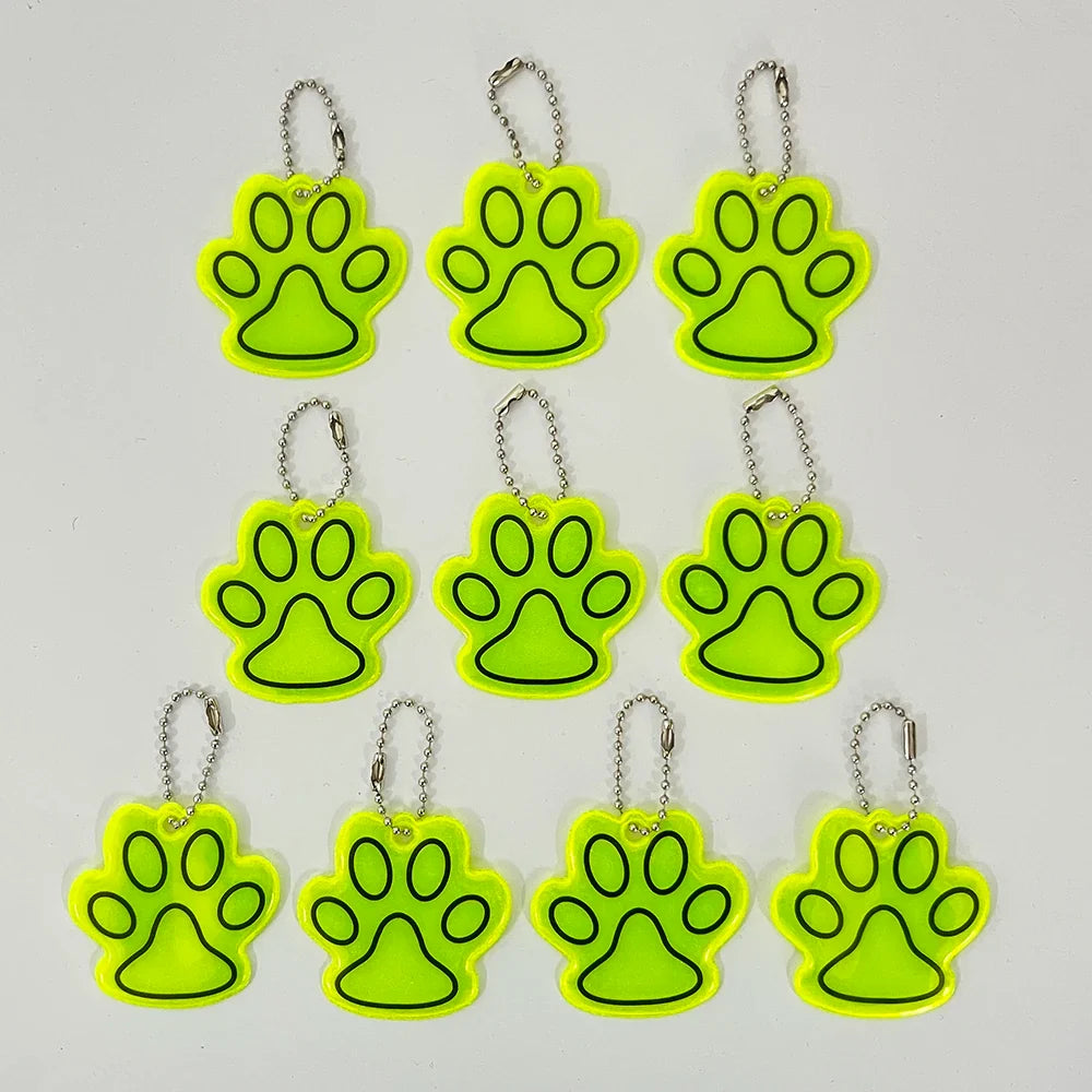 10PCS Cute Cat Paw Reflective Keychain Night Safety Kids Pet Double-sided Reflective Backpack Accessories Pendant