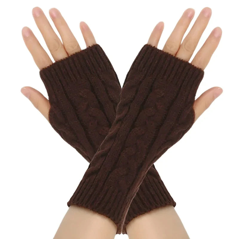 Women Stylish Hand Warmer Winter Gloves Arm Crochet Knitting Faux Wool Mitten Warm Fingerless Glove Twist Pattern Women Gloves
