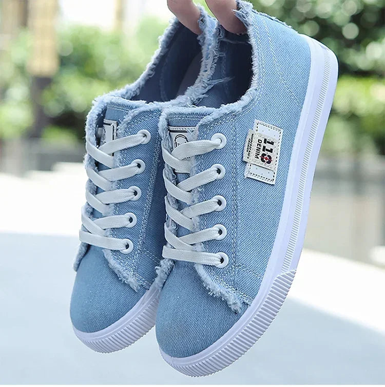 2024 Spring Summer Women Canvas Sneaker Low Top Denim Sneakers Ladies Lace-Up Flat Canvas Board Shoes Female Sapatos Femininos