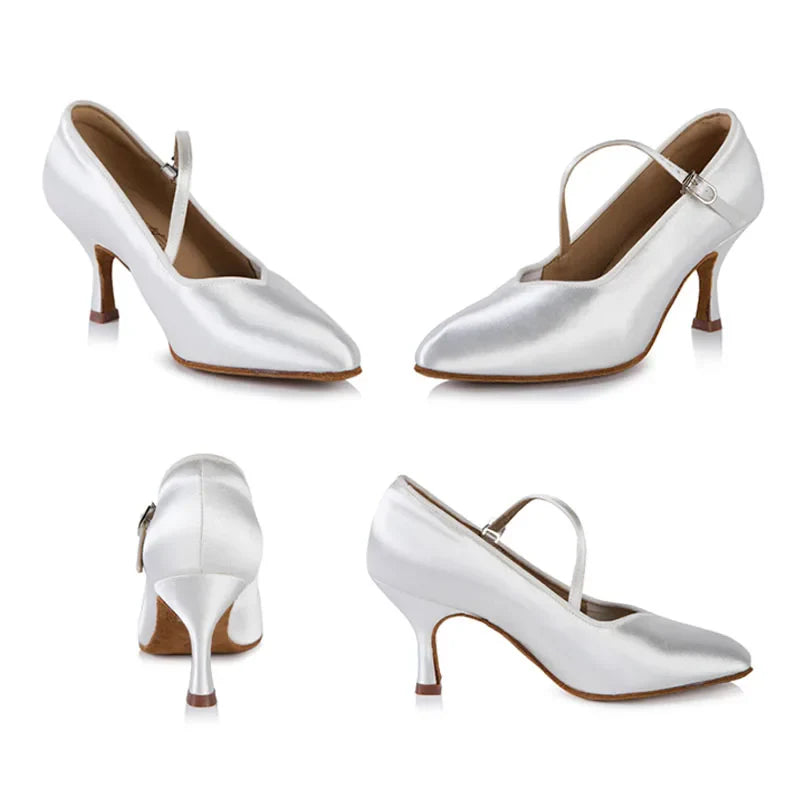 BD Dance Women Standard Shoes 138 ClASSIC Fresh Tan Satin High Heel Ladies Ballroom Dance Shoes Soft Outsole Modern Dance