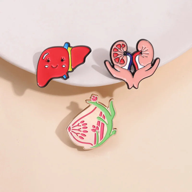 Cute Healthy Liver Organ Enamel Pin Visceral Kidney Breast Brooch Lapel Metal Badge Jewelry Gift for Doctors Nurses Wholesale