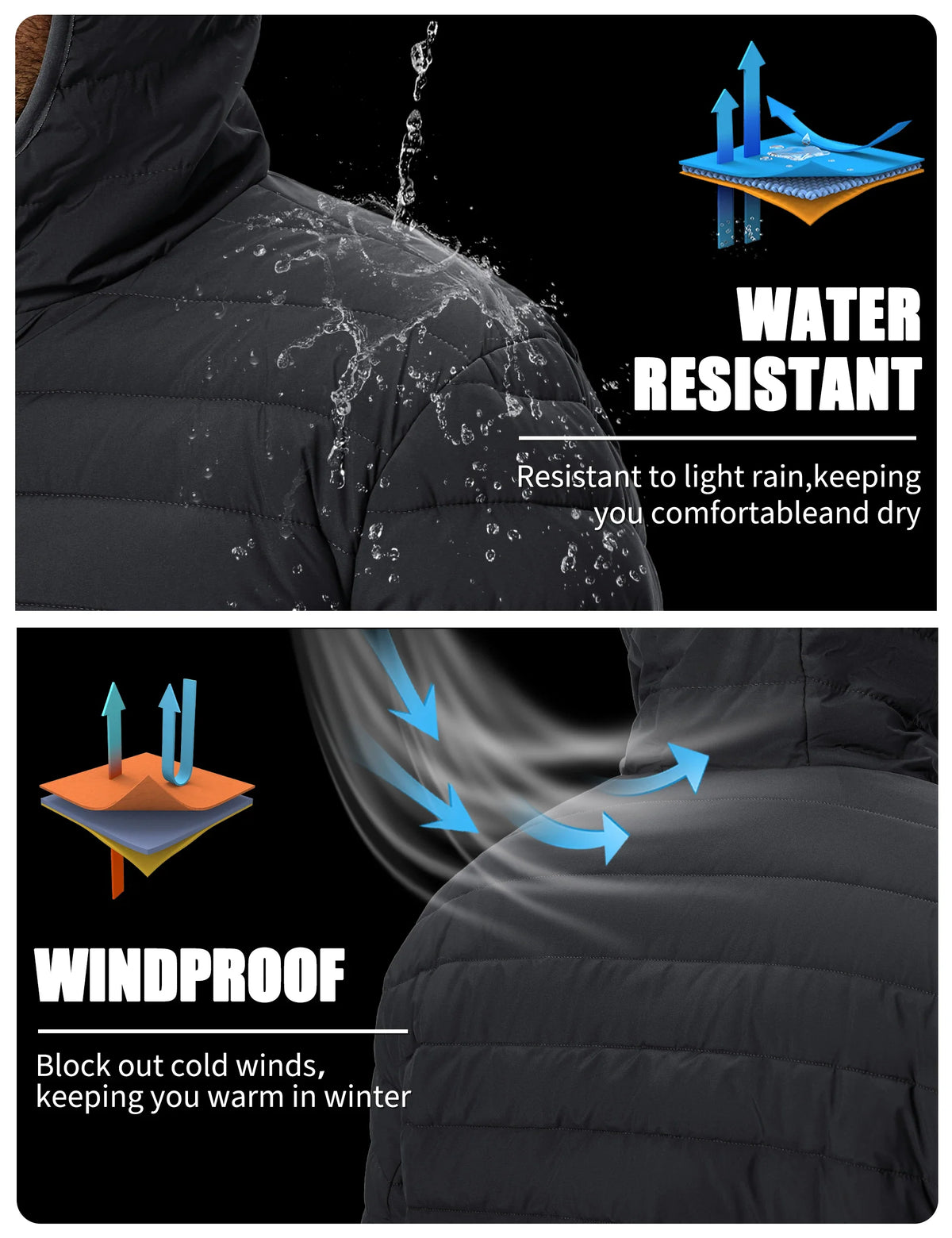 TACVASEN Men's Puffer Jacket Winter Warm Hooded Sherpa Lined Water Resistant Windproof Insulated Jacket Warm Winter Puffy Coat