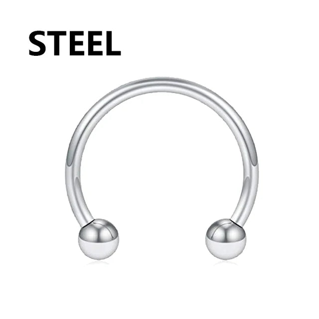 1PC metal Horseshoe Fake Nose Ring C Clip Septum Lip stainless steel Real Piercing Nose Rings Hoop For Women Men Jewelry