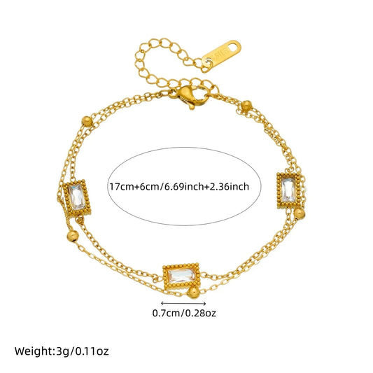 MEYRROYU 316L Stainless Steel White Zircon Inlay Cuboid Series Design Double-Layer Bracelet Women Classic Classy Hand Chain Gift
