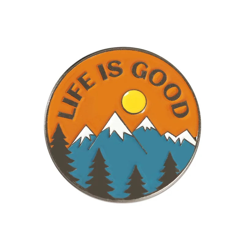 Scenic Snow Mountain Pine Tree Pattern Enamel Pin Social Power Brooch Custom Bag Lapel Shirt Badge Fun Cartoon Jewelry Gift for
