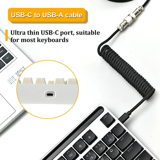 Mechanical Keyboard Coiled Cable USB Type C Mechanical Keyboard Aviator Desktop Computer Aviation Connector Cord Max 3M