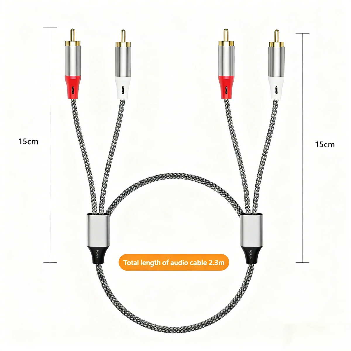 Double RCA Audio Cable, 2 Pairs of RCA Cables for Computer, TV, Amplifier, Subwoofer, and Speaker Connection