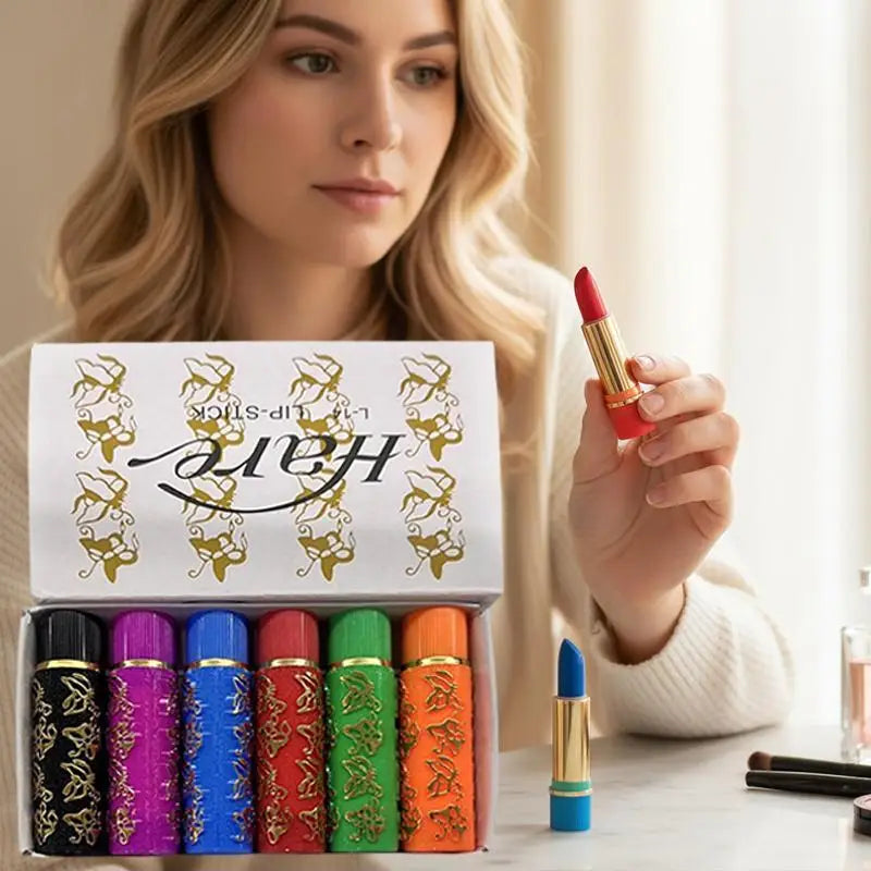 6PCS/Box Lipstick Dark Green Magic Lipgloss Lipstick Long Lasting Waterproof Butterfly Lip Tint Cosmetics Makeup Maquiagem
