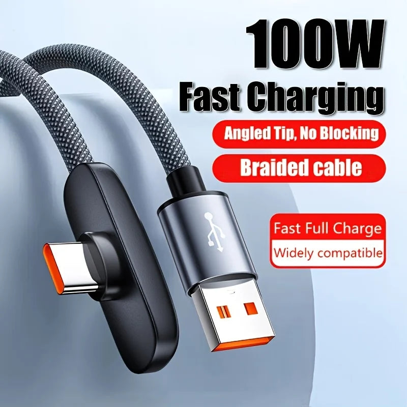 New 100W USB To Type C Fast Charging 90° Elbow Data Cable PD USB C Super Charging Game Cable For Samsung Huawei Realme iPhone