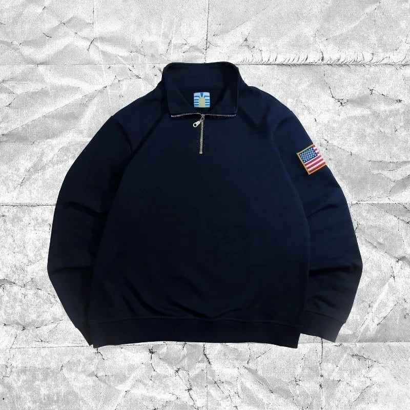 Low-key Style Quarter Zip Pullover Y2k Stand Collar Embroidered Hoodies Sweatshirt Mens Oversize Sweatshirt Hoodie K Pop Clothes