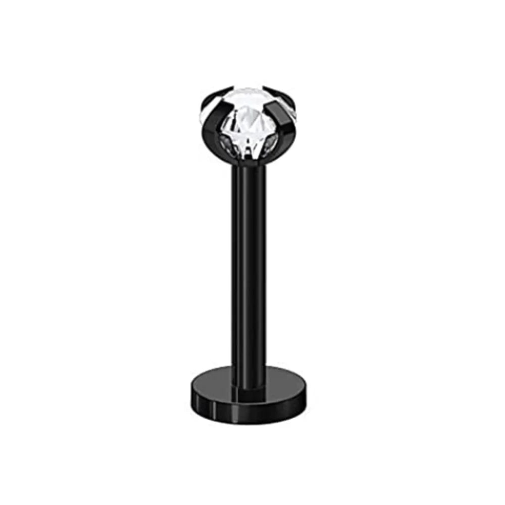 WKOUD 16G Stainless Steel Lip Labret Piercing Crystal Ball Monroe Lip Stud Helix Tragus Conch Piercing Cartilage Earrings Black