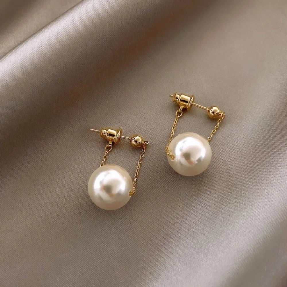 Exquisite Fashion Gold Color Stainless Steel Pearl Drop Dangle Earrings for Women Charm Party Korea Earring Jewelry Colorfast